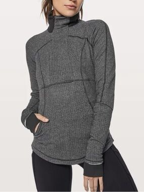 Lululemon Base Runner 1/2 Zip Heathered Herringbone Heathered Black size 8